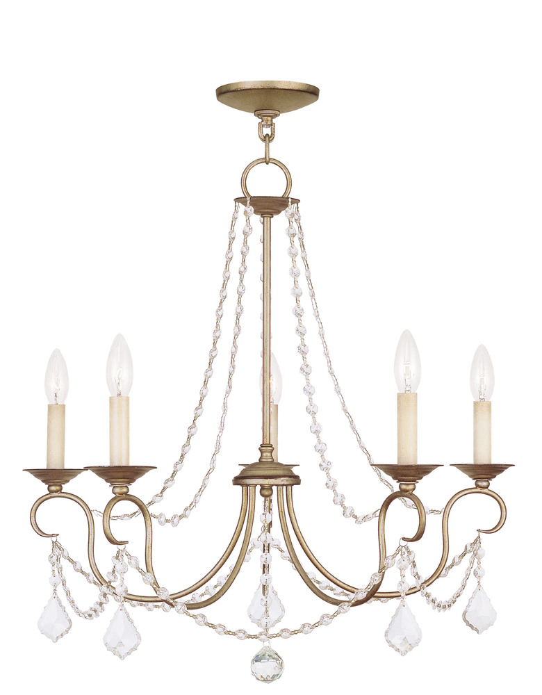 5 Light Antique Silver Leaf Chandelier