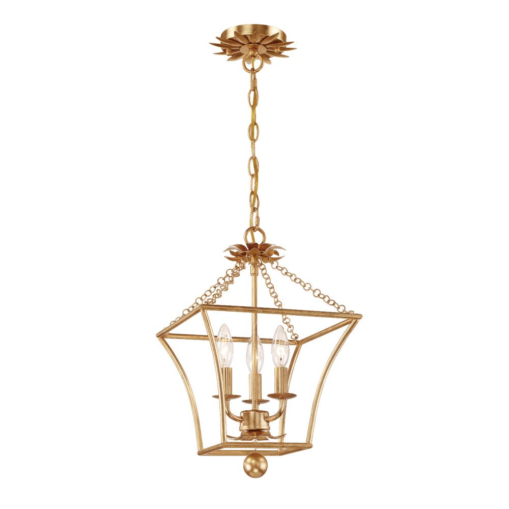 Broche 3 Light Antique Gold Mini Chandelier