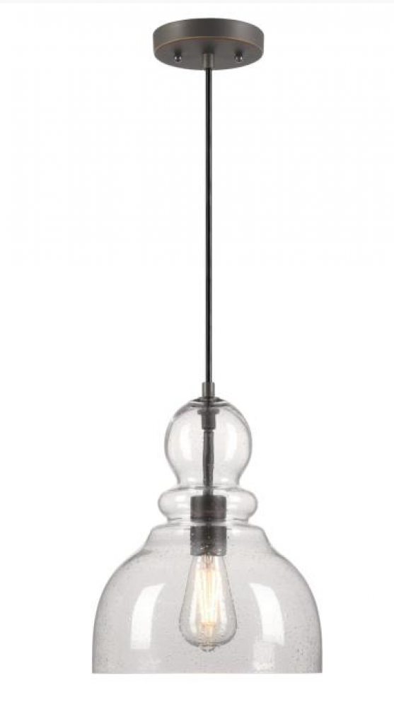 Pendant Black-Bronze Finish with Highlights Clear Seeded Glass