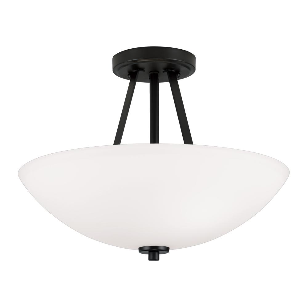 2-Light Semi-Flush Mount in Matte Black with Soft White Glass Shade