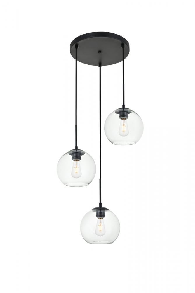 Baxter 3 Lights Black Pendant with Clear Glass