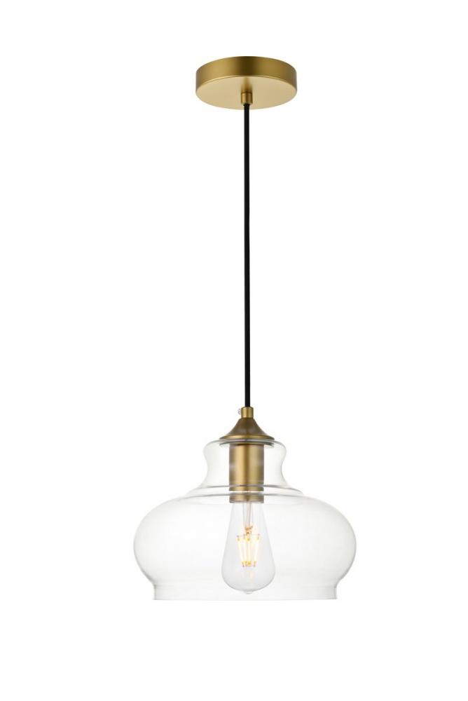 Destry 1 Light Brass Pendant with Clear Glass