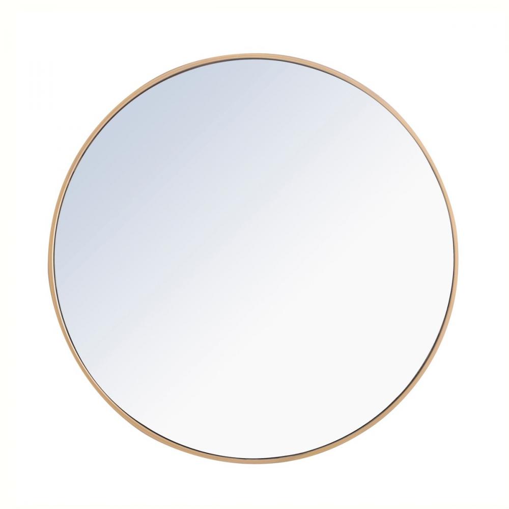 Metal Frame Round Mirror 32 Inch Brass Finish