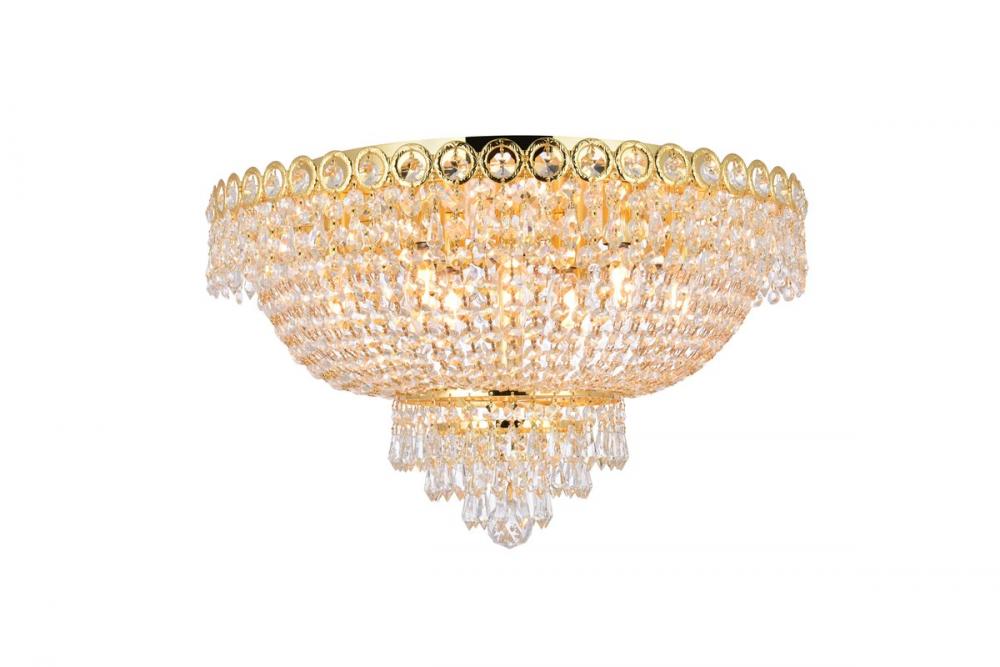 Century 9 Light Gold Flush Mount Clear Royal Cut Crystal