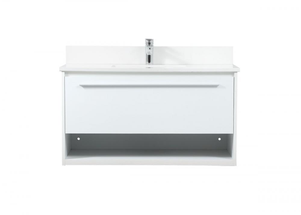 36 Inch Single Bathroom Vanity in White with Backsplash