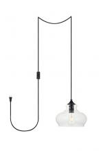 Elegant LDPG2246BK - Destry 1 Light Black Plug-in Pendant with Clear Glass