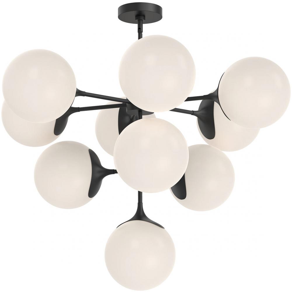 Nouveau 35-in Matte Black/Opal Matte Glass 10 Lights Chandeliers