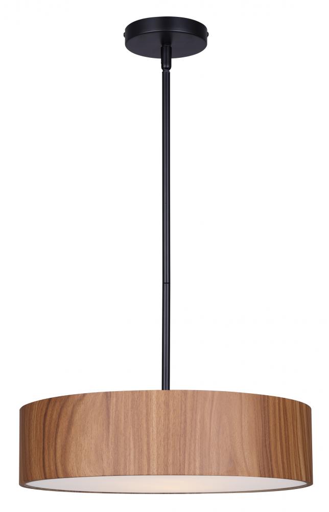 Dexter 60-Watt 3 Light Matte Black Contemporary Pendant with Wood Faux Wood Shade