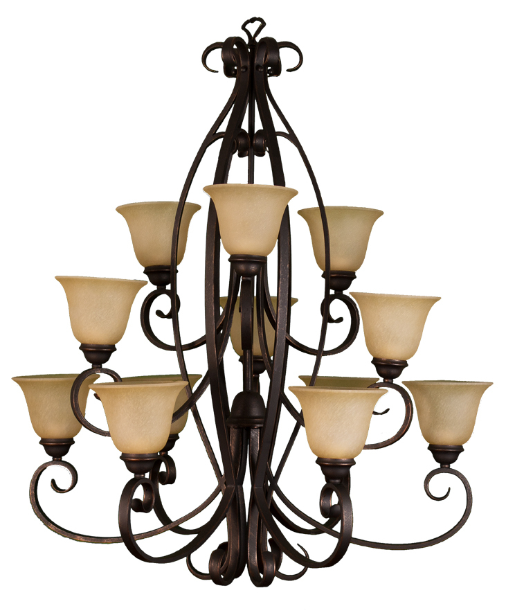 El Paso Series 12-Light Chandelier - Tea Stain Glass