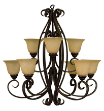 HOMEnhancements 15426 - El Paso Series 9-Light Chandelier - Tea Stain Glass