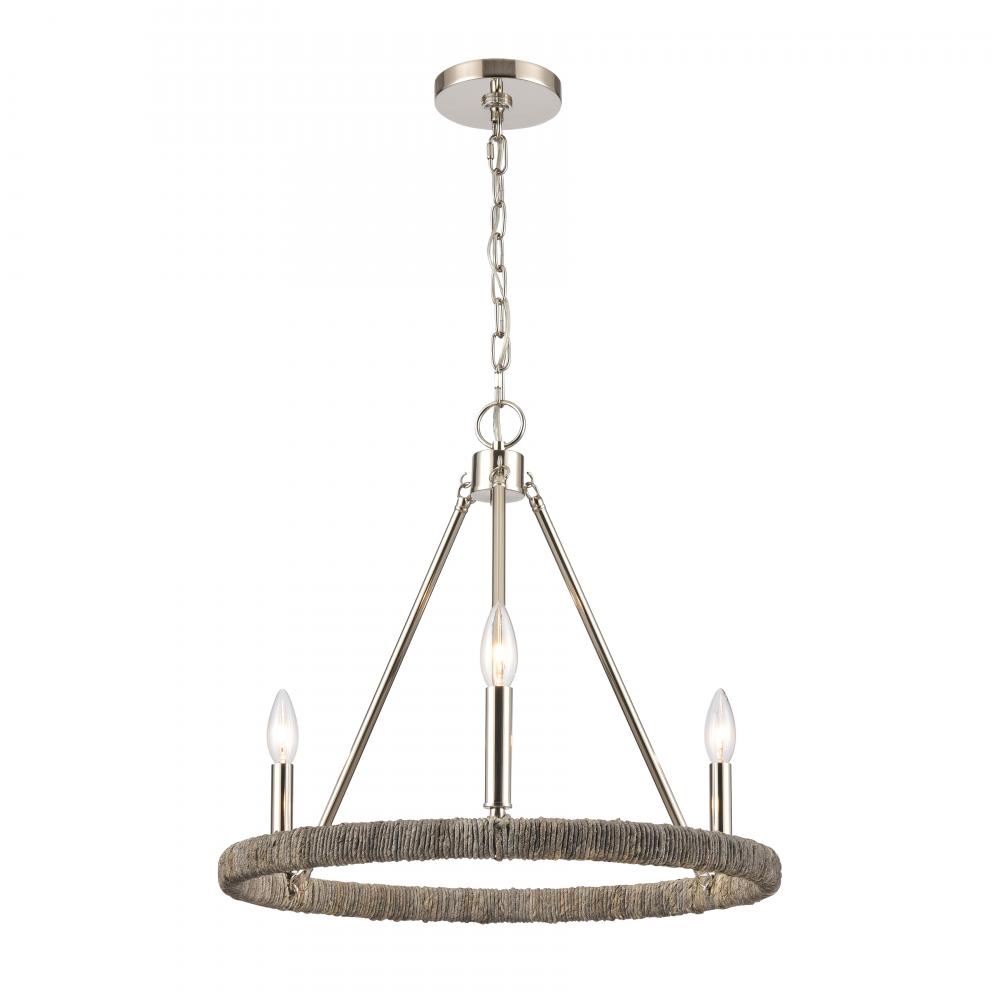 Abaca 20&#39;&#39; Wide 3-Light Chandelier - Polished Nickel