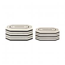 ELK Home H0807-9768/S2 - Octagonal Striped Box - Set of 2 White (2 pack) (2 pack)